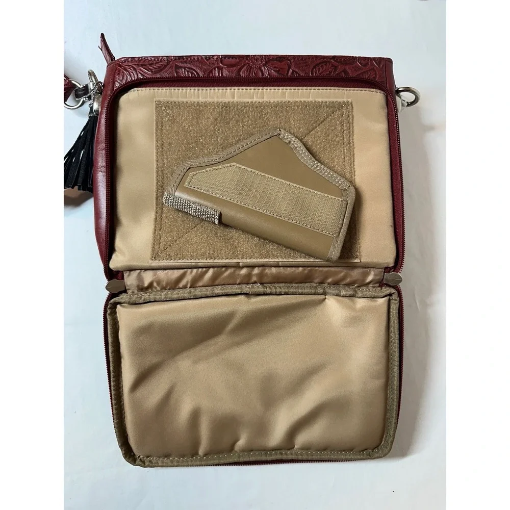 Gun Tote'n Mamas Burgundy Floral Embossed Leather Concealed Carry Crossbody Bag